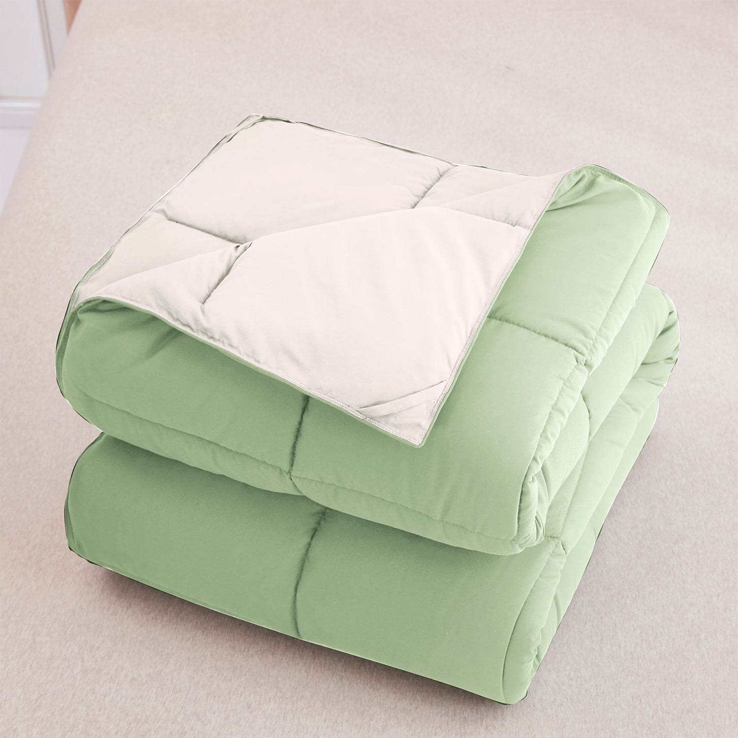 EvJk 3-Piece Twin Comforter Set – Sage/ Beige Reversible All Season Bedding