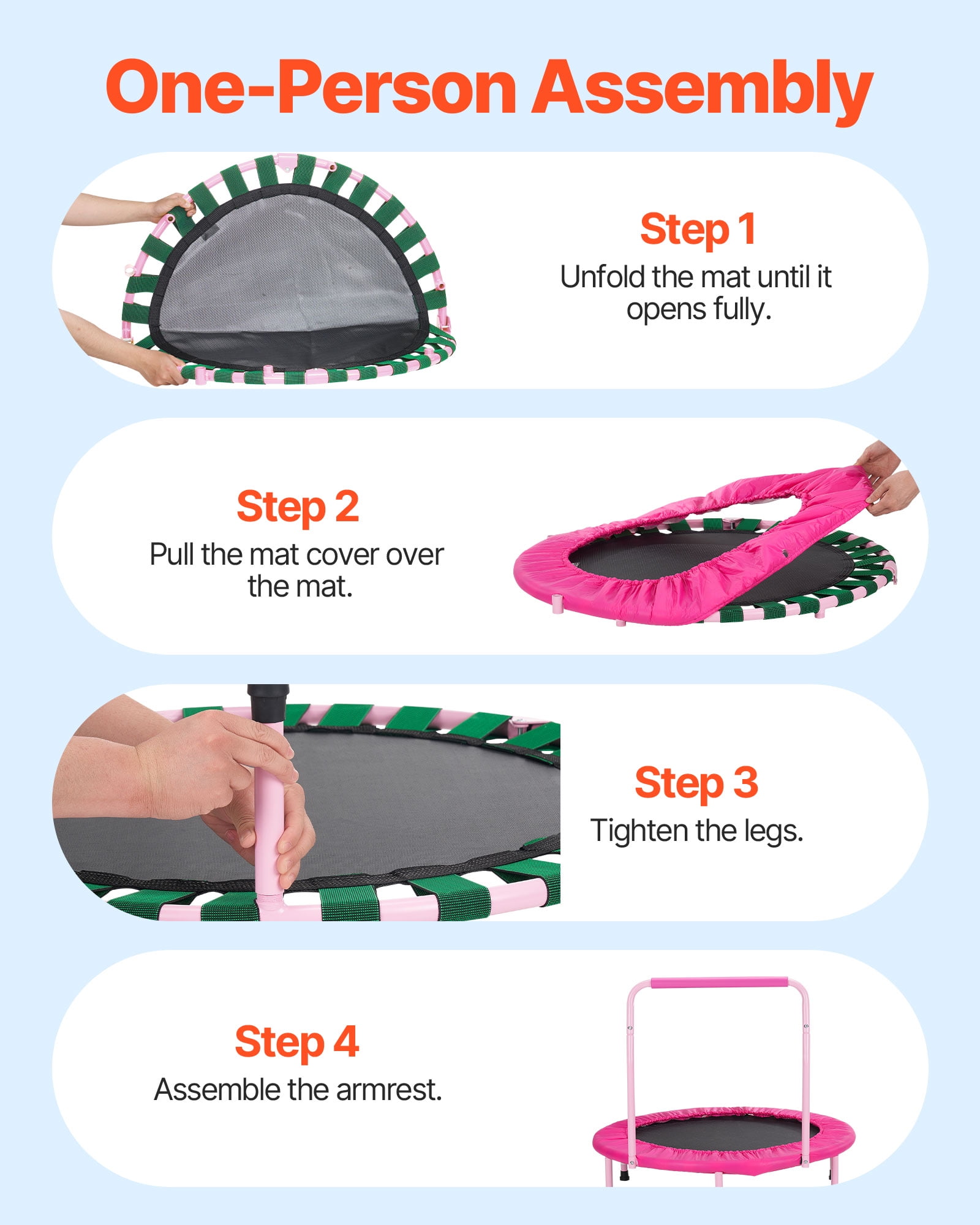 VEVOR 36" Kids Trampoline, 3FT Indoor Outdoor Trampoline, Foldable Mini Trampoline with Handle, Rebounder Trampoline for Toddlers, Birthday Gift for 3+ Years Children, Boys Girls for Fun, Pink