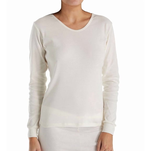 Women's Cottonique W12272 Latex Free Organic Cotton Long Sleeve Ribbed Tee (Natural S)