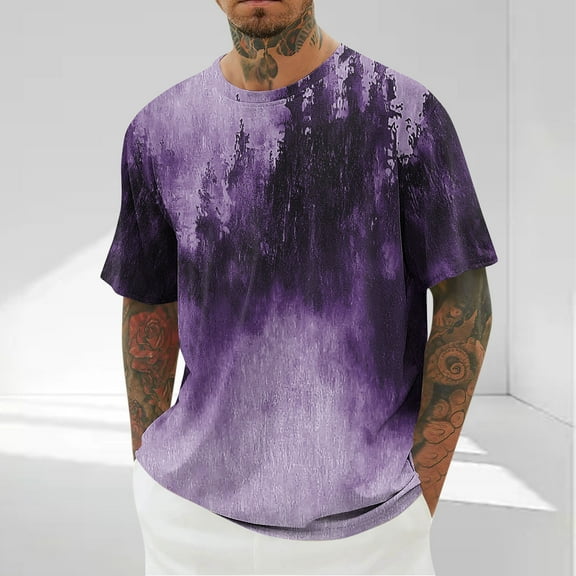 Vetsdori Pattern T-Shirts for Men Breathable Outdoor Pull on Short Sleeve Purple Crew Neck Big and Tall Mens Shirts Stylish
