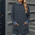 thumbnail image 2 of Nmnitkp Women's Fashion Round Neck Splicing Stripe Long Sleeve Pocket Split Loose T-Shirt Top Fall and Winter Blouse with Pockets, 2 of 9