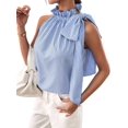thumbnail image 3 of Women'S Tank Tops High Necked Ruffle Striped Tie Sleeveless Blouse Top XL, 3 of 9
