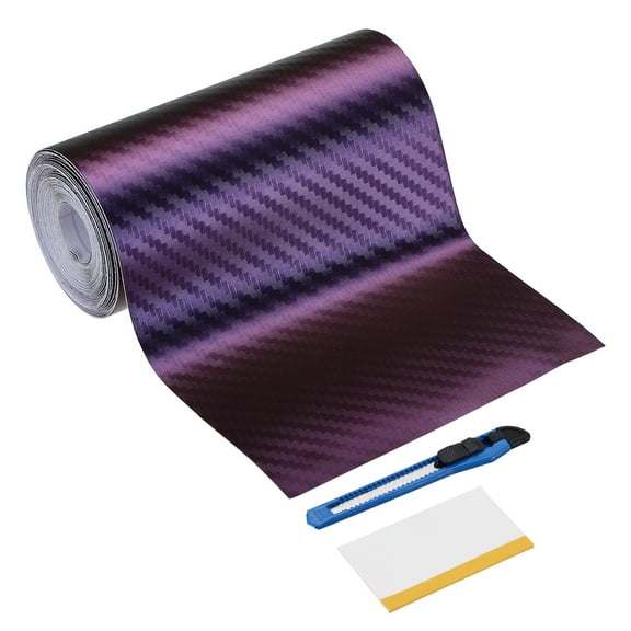 1 Set Carbon Fiber Vinyl Wrap 3.94" x 16ft Self-Adhesive Car Sticker Waterproof Wrap Roll for DIY Decor Automotive Exterior Interior Protection with Scraper Tool, Purple Blue