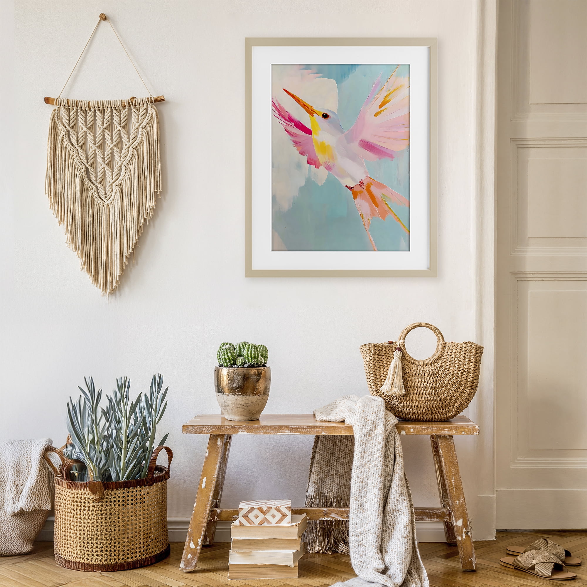 Stupell Industries Pastel Hummingbird Soaring Birch Framed Print Under Glass, design by The Prints Vibe