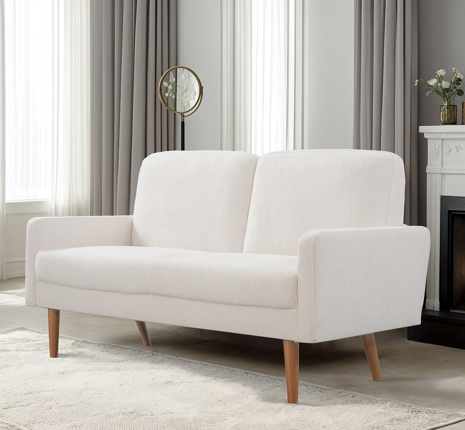 US Pride Furniture Angles 56 in. Wide Square Arm Velvet Modern Rectangle Loveseat in Ivory