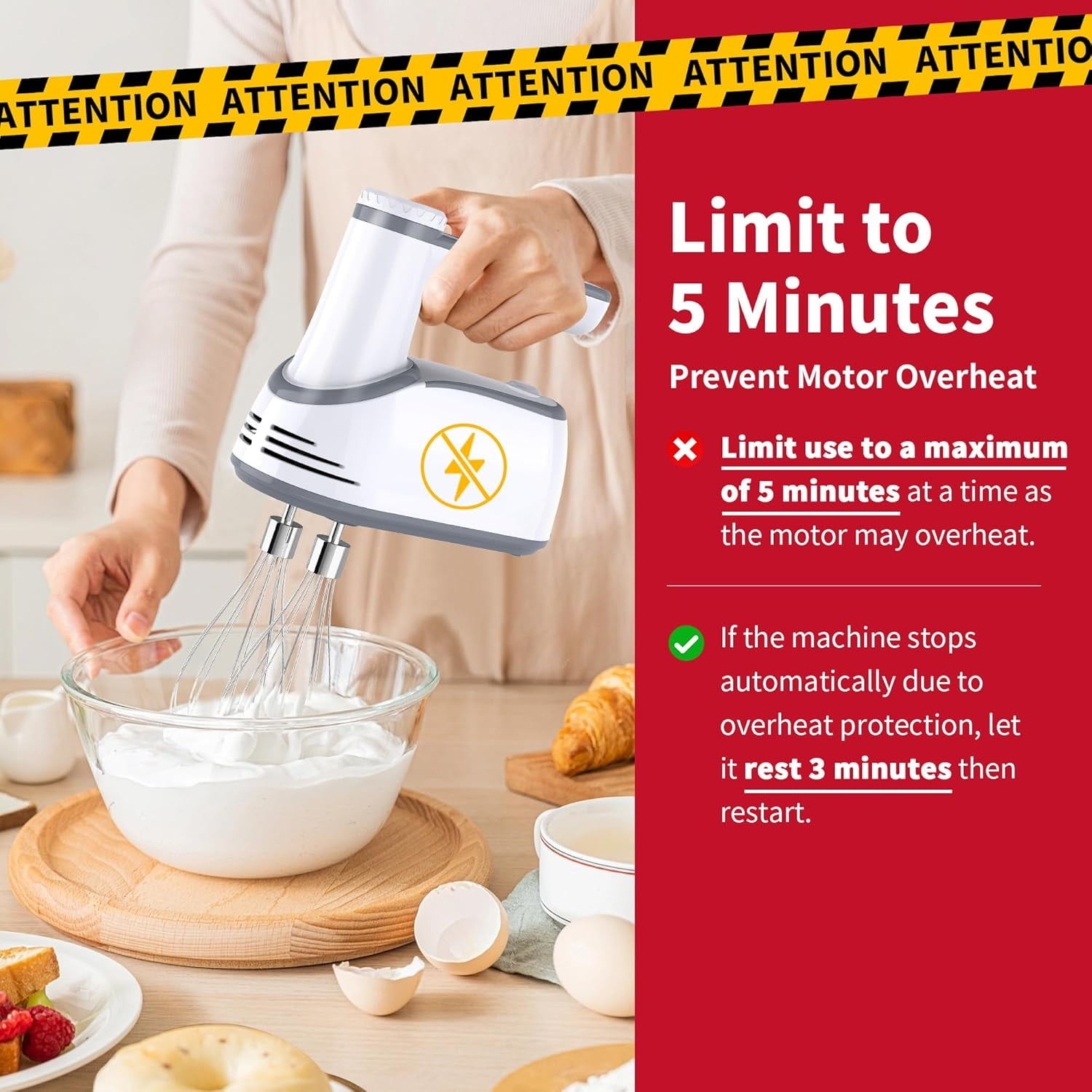 Cordless Electric Hand Mixer, 12-Speed Rechargeable with LED Display & Self-Stand for Baking