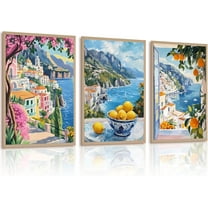 Italy Amalfi Coast Wall Art Posters Italian Travel City Canvas Wall Decor Italy Beach Landscape Art Pictures Vintage Amalfi Coast Painting for Bedroom Living Room Unframed