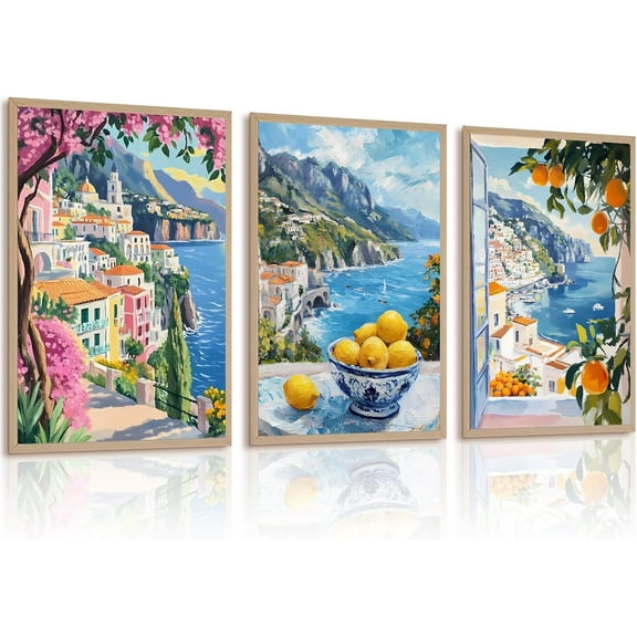 Italy Amalfi Coast Wall Art Posters Italian Travel City Canvas Wall Decor Italy Beach Landscape Art Pictures Vintage Amalfi Coast Painting for Bedroom Living Room Unframed