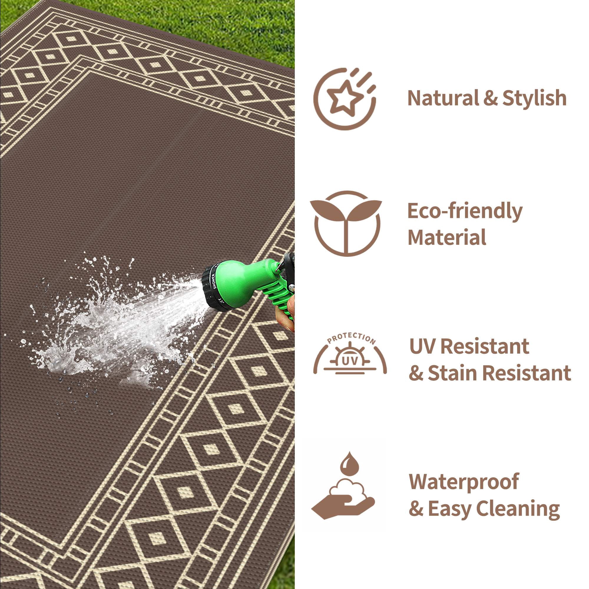 DEORAB 6'x9' Outdoor Rugs Waterproof Patio Reversible Plastic Carpet Camping Outside Mat,Coffee & Brown