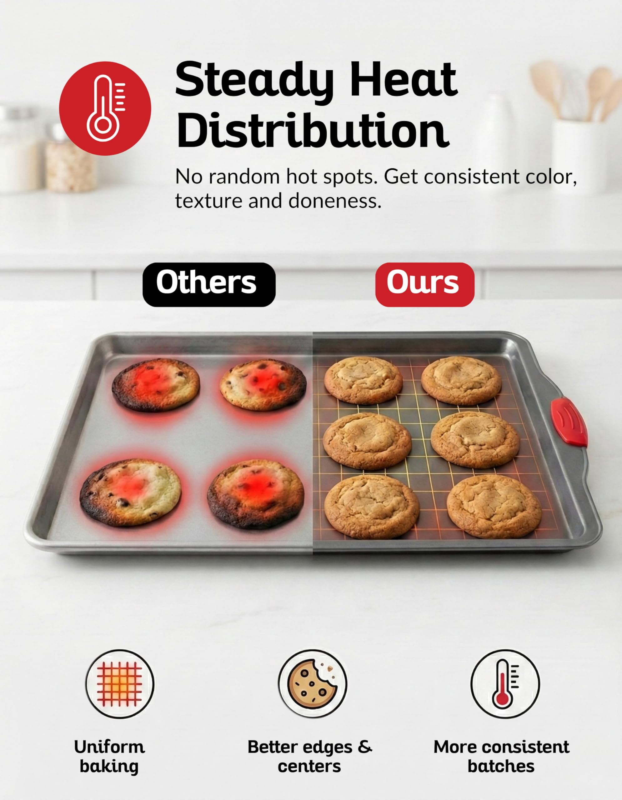 Nonstick Baking Sheet Pans - Set Of 3  Heavy-gauge Carbon Steel Warp Dent And Rust-resistant Gourmet Rimmed Half Cookie Trays For Exceptional Performance