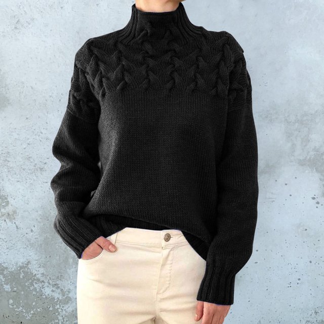 IMENGL Chandail à Col Roulé design Col Bénitier, Noir TG, Taille m-2TG