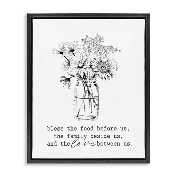 Stupell Industries French Country Rustic Jar Bouquet Casual Uplifting Family Quote Black Floating Frame Canvas Art, 17 x 21, by Lettered and Lined