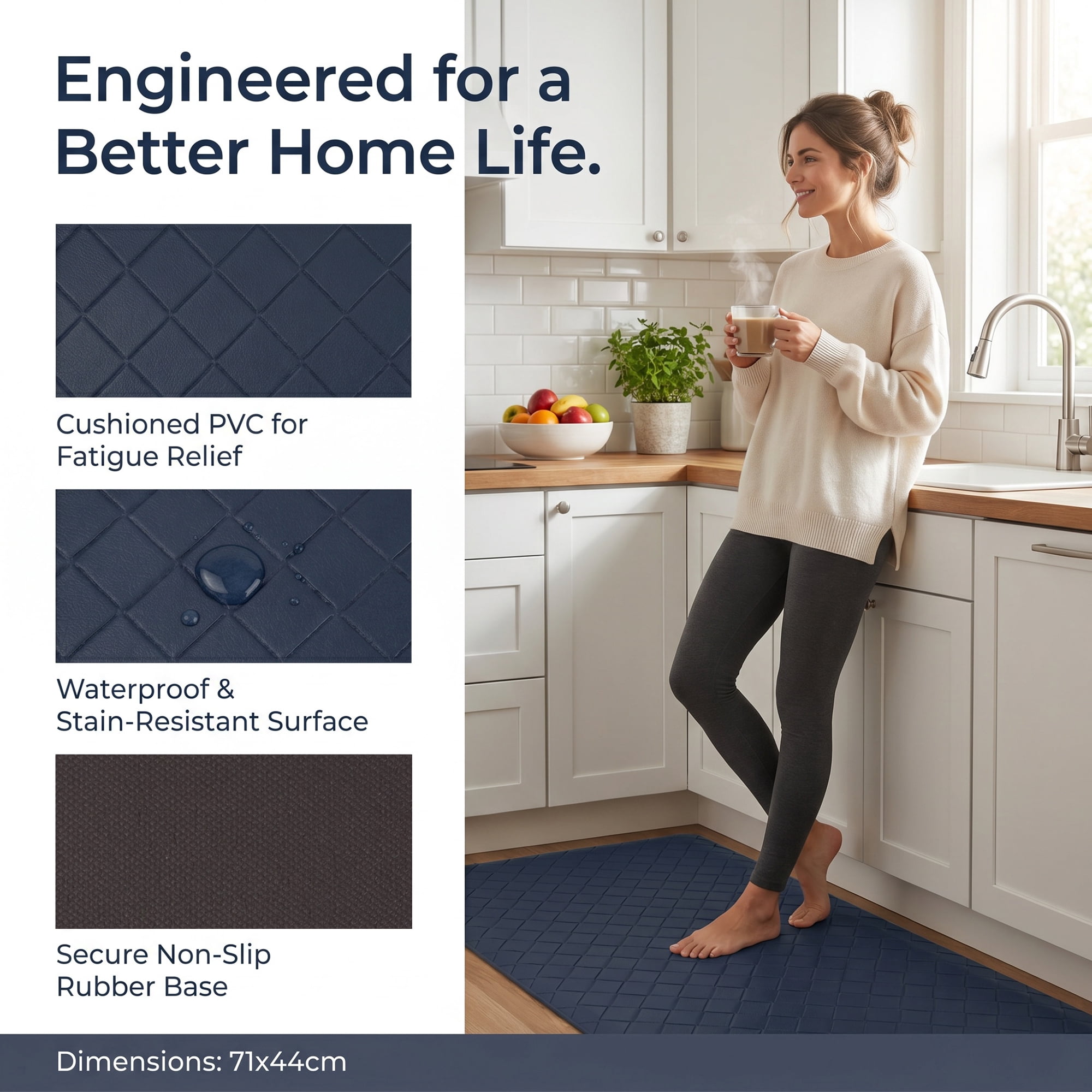 Unique Bargains Geometric Anti-fatigue Waterproof Oil-proof Pads Dark Blue 28" x 17"