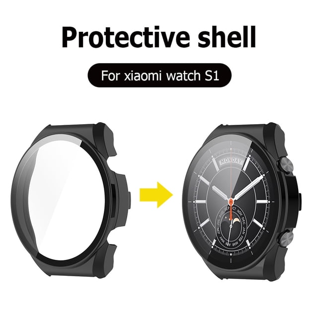 Protector de pantalla de película de vidrio templado para PC Cubierta de parachoques para Xiaomi Watch S1