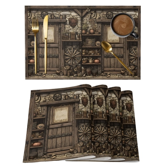 Vintage Brick Wall Placemats Set of 2, Farmhouse Medieval Non-Slip Place Mats Washable Table Mats for Kitchen Dining Table Decorations Indoor/Outdoor