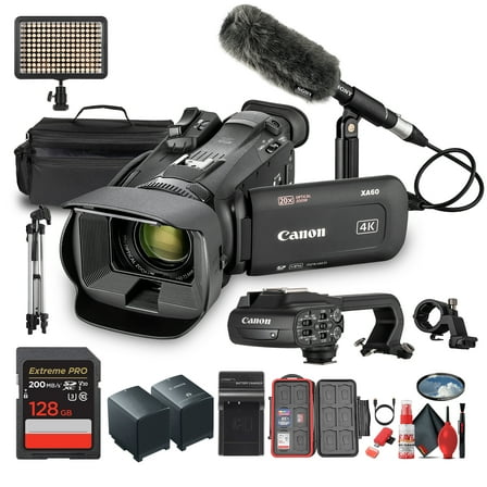 Canon XA60 PAL Professional UHD 4K Camcorder   128GB SD Card   Microphone   More (Bundle)(International Model)