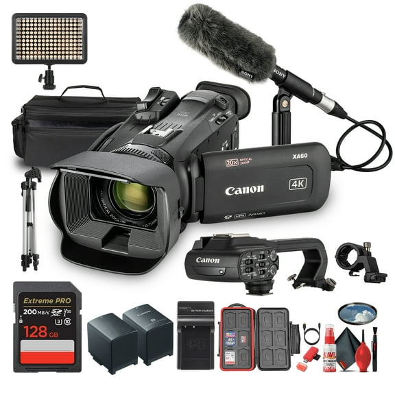 Canon XA60 PAL Professional UHD 4K Camcorder   128GB SD Card   Microphone   More (Bundle)(International Model)