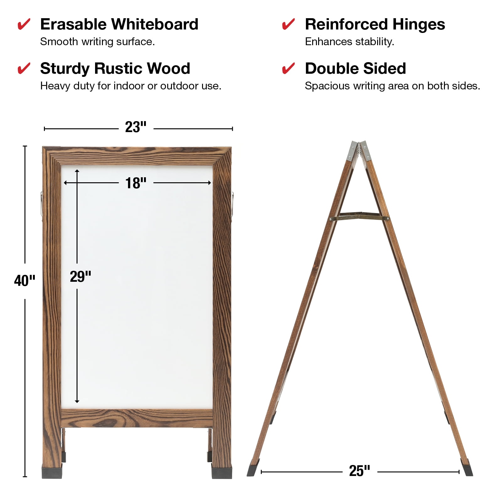 Excello Global Products Indestructible A-Frame Whiteboard, Dry-Erase Board, Presentation Board for Meetings, and Collaborative Sessions, Brown, 40" x 22"