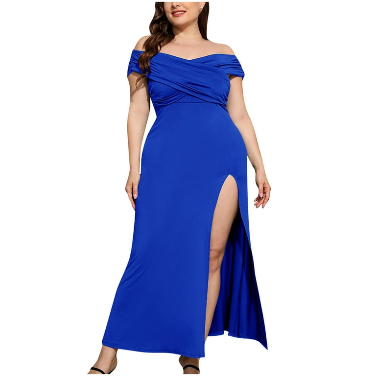 Finelylove Dresses That Hide Belly Fat Woman Clothes Under 5 Summer  Clearance Shirt Dress Long Sleeveless Solid Blue XXXXXL 