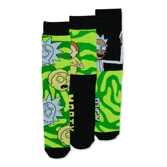 Rick and Morty Men's 3-Pack of Crew Socks with Novelty Gift Box, Sizes 8-12