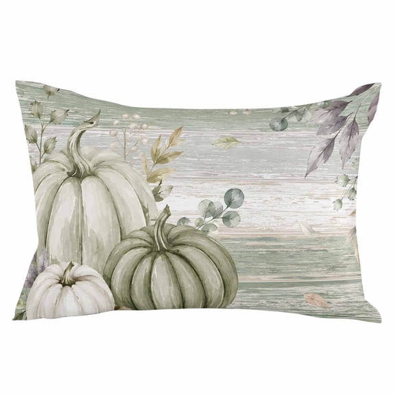 Sage Green Pumpkins Throw Pillow 12x20 Inch, Fall Thanksgiving Green Brown Waterproof Outdoor Pillow Covers with Insert, Decorative Pillowcase Cushion for Couch, Sofa, Bed, Patio, Garden