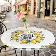 thumbnail image 6 of Summer Yellow Lemon Round Tablecloth for 45-54 Inch Tables, Fitted Table Cover with Elastic Edge, Black Buffalo Plaid Farmhouse Waterproof Outdoor Table Cloth Protector for Patio Garden Dinner Picnic, 6 of 9