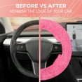 thumbnail image 5 of BDK Faux Fur Steering Wheel Cover for Women Wool Sheepskin Fluffy Fleece Warm and Cozy Comfort for Hands in Winter, Universal Fit for Steering Wheel Sizes 14.5 15 15.5 (Faux Fur - Pink), 5 of 7