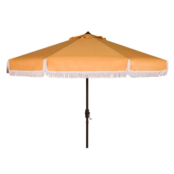 SAFAVIEH Milan Fringe 11' Market Crank Round Umbrella, Yellow/White