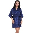 thumbnail image 4 of Defitshape Women's Satin Robe Sexy Short Silk Bath Robe Soft Comfy Lightweight Short Sleeve Sleeping Bathrobe Thin Summer Kimono Robe Wedding Party Bride Bridesmaid Sleepwear Dark Blue Large, 4 of 4