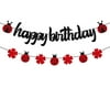 Ladybug Birthday Party Decorations Ladybird Happy Birthday Banner for Ladybeetle Themed Little Girl Kids 1st 2nd First One Year Old Baby Shower Bday Party Supplies Black Décor