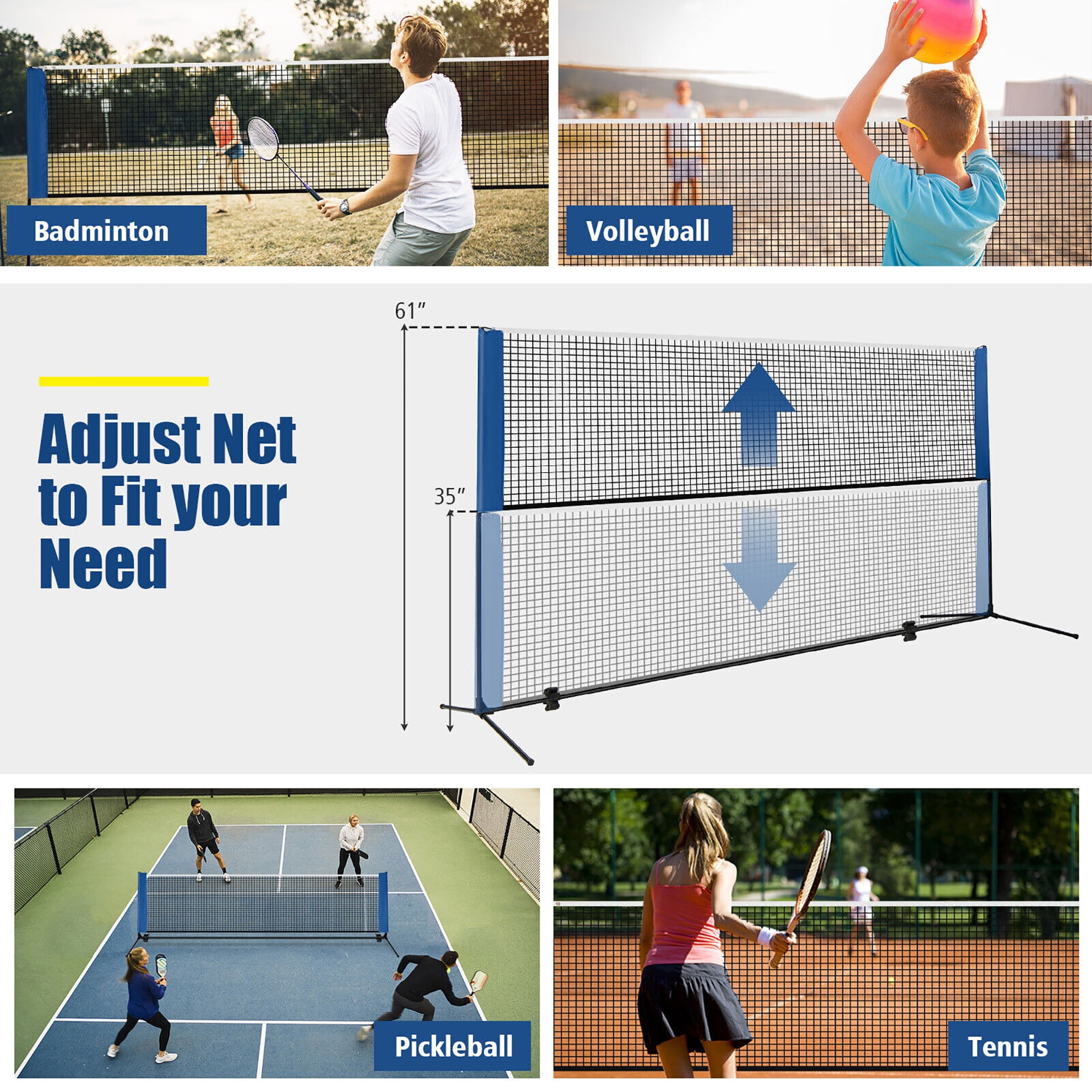 Gymax 10FT Adjustable Badminton Net Set W/2 Shuttlecocks Portable Carry Bag