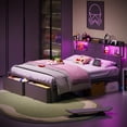 thumbnail image 2 of Fairy Queen Bed Frame with Storage Headboard, LED Lights, Charging Station and 2 Drawers, Metal Platform Bed, No Box Spring Needed, Black, 2 of 8