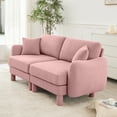 thumbnail image 4 of Newest Boucle Fabric 2-seater Loveseat Sofa Couch,Distinctive Shell-shaped Armrests,Cylindrical Legs Wrapped,Self-fabric,Pink Color, 4 of 15