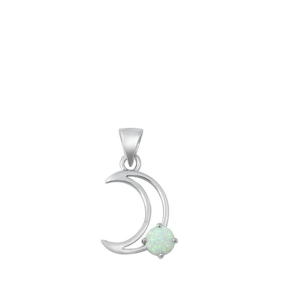 Sterling Silver White Simulated Opal Crescent Moon Pendant Space Open Charm 925 Jewelry Female