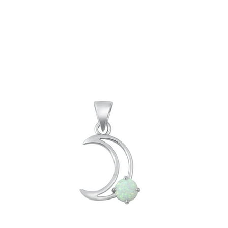 Sterling Silver White Simulated Opal Crescent Moon Pendant Space Open Charm 925 Jewelry Female