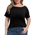 thumbnail image 3 of Gocolloa Womens Plus Size Boat Neck Short Sleeve T Shirts Slim Fit Summer Dressy Tops Tee Black 2X, 3 of 6