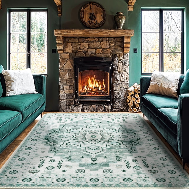 Sonoro Kate Alfombras de 8x10 para Salón Recámara, Alfombra de Suelo Interior Boho Antideslizante Lavable a Máquina, Verde