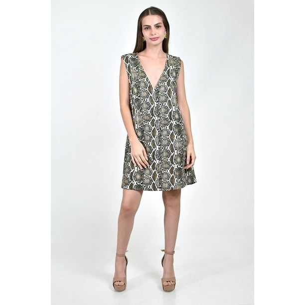 Vestido recto escote V Roman Fashion /Juvenil, 0N4 (Animal print) beige M