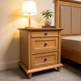thumbnail image 5 of Traditional 3 Drawers Nightstand, Solid Wood Leg Bedside Table with Large Tabletop, Two-Tone Finish Accent Furniture for Bedroom, Living Room, Oak, 5 of 5