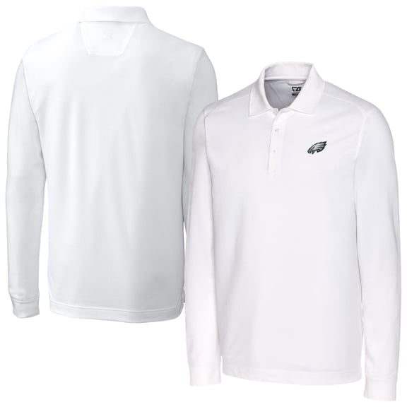 Men's Cutter & Buck White Philadelphia Eagles Big & Tall Advantage Eco Pique DryTec Tri-Blend Long Sleeve Polo