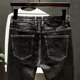thumbnail image 5 of Pantalones con agujeros pitillo ajustados para hombre, vaqueros negros rotos para hombre, pantalones vaqueros ajustados rasgados, de diseñador, primavera y otoño, tallas Xs, 5 of 5