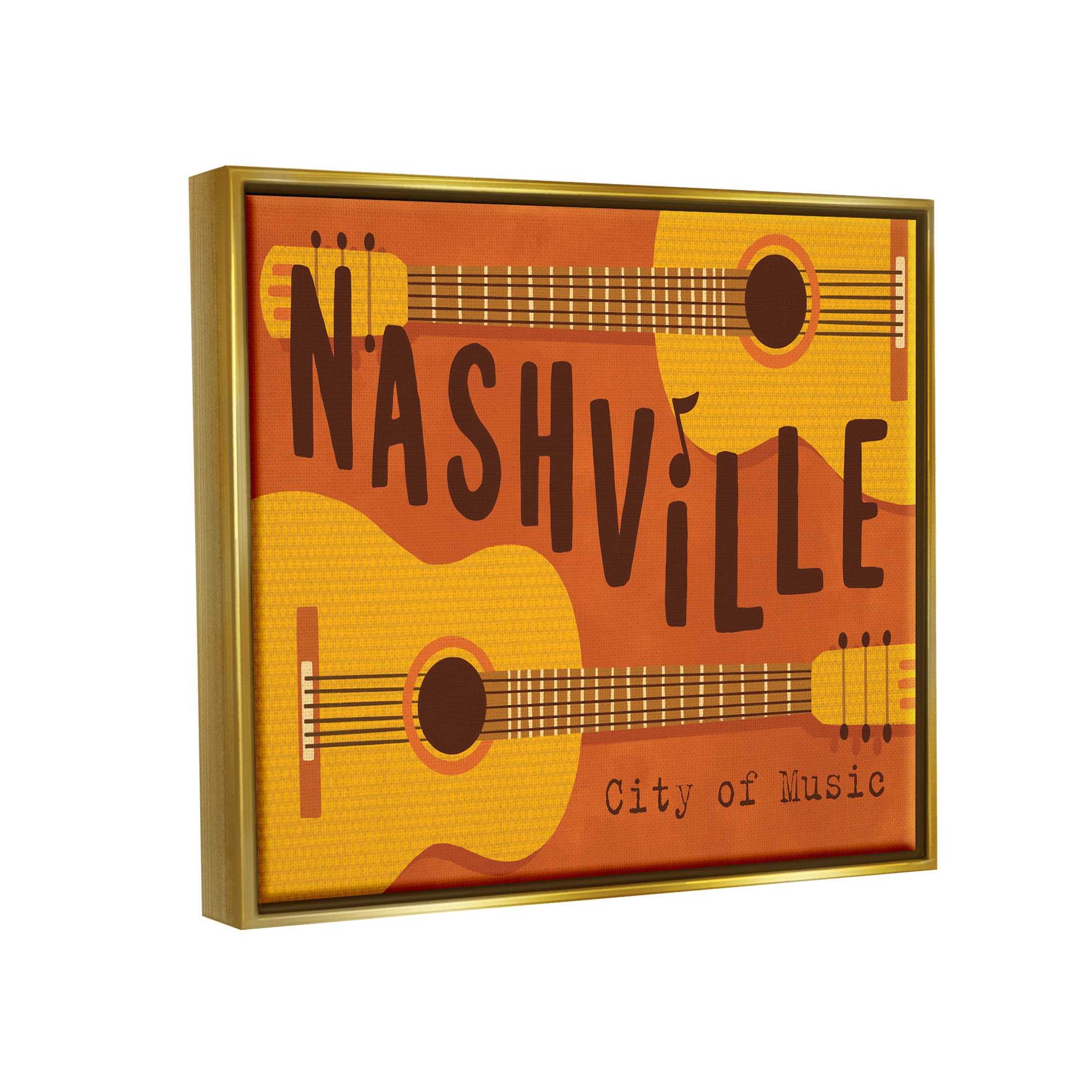 Nashville City of Music Guitars Performing & Arts Graphic Art Metallic Gold Framed Art Print Wall Art