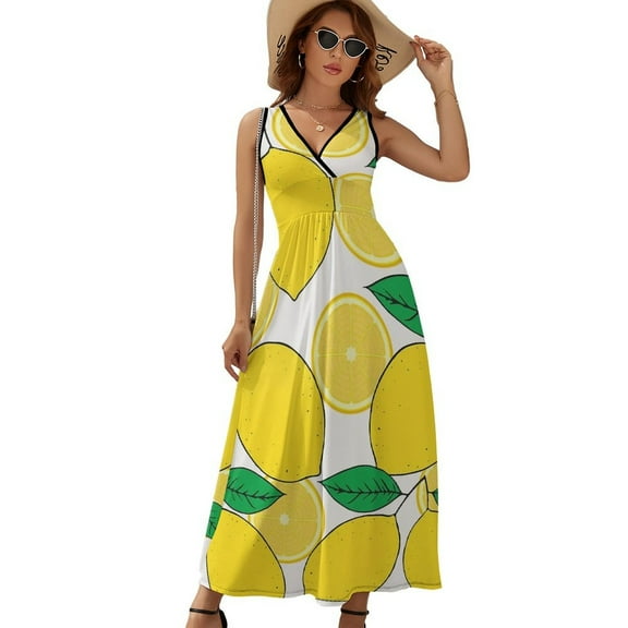 Lemon Print Lemon Leaves Sleeveless Dress Summer Women Clothes Dress for Pregnant Women Dresses