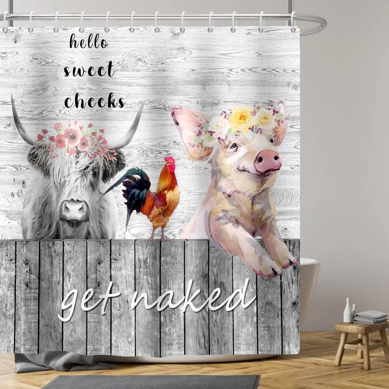 JAWO Farmhouse Highland Cow Fabric Shower Curtain, Cow Shower Curtain with  Hooks, Funny Cattle Bull Cow Floral on Marble Bathroo - AliExpress