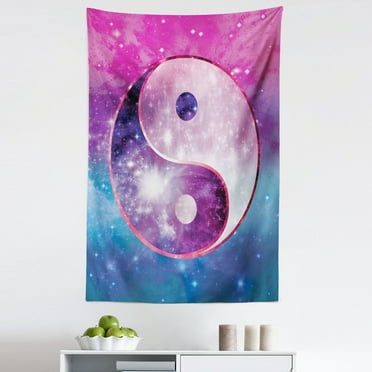 Yin and Yang Tapestry, Circular on Abstract Colorful Galactic Look Starry Background, Fabric Wall Hanging Decor for Bedroom Living Room Dorm, 5 Sizes, Multicolor, by Ambesonne