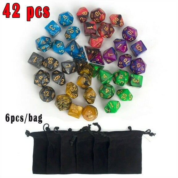 FALEXO 42 PCS/Set Double Color Polyhedral Plastic Dice for Dungeons and Dragon RPG Board Games