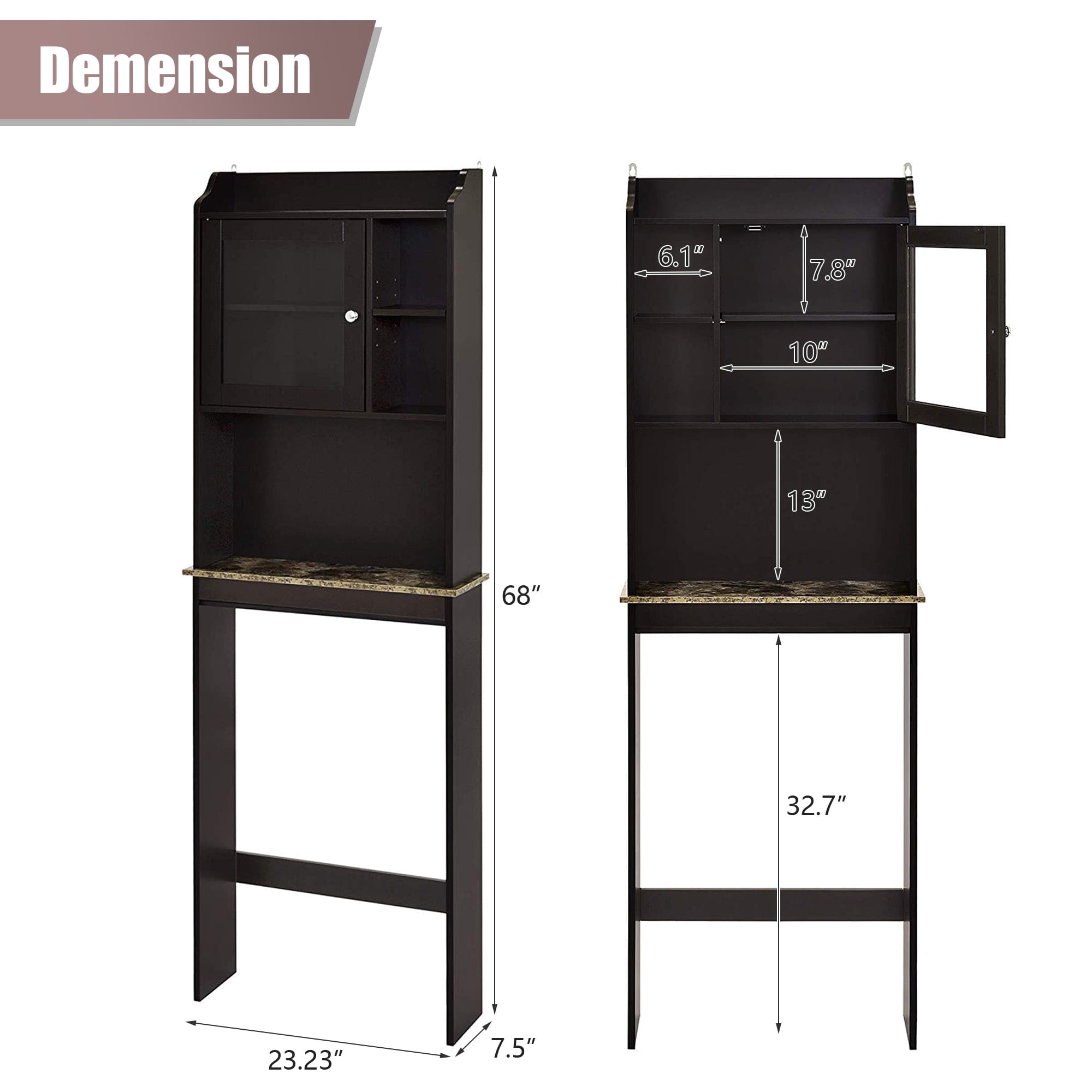 PAPROOS Over the Toilet Storage Cabinet, Bathroom Space Saver Organizer above Toilet with Adjustable Shelf and Door, Espresso