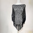 thumbnail image 5 of Sequin Crochet Poncho Cover Up for Women Fringe Asymmetrical Beach Vacation Top, 5 of 5