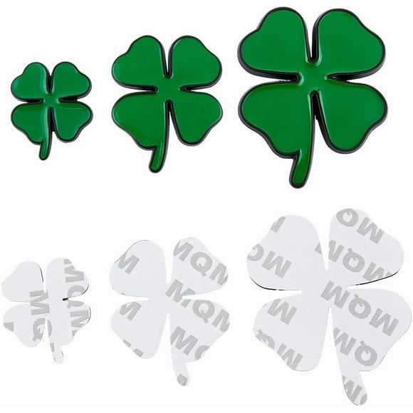 3 Sets 3 Sizes 3D Metal Car Four-Leaf Clover Sticker Green Car Decoration St. Patrick's Day Decals Auto Car Motorcycle Logo for Car Window Laptops Luggage
