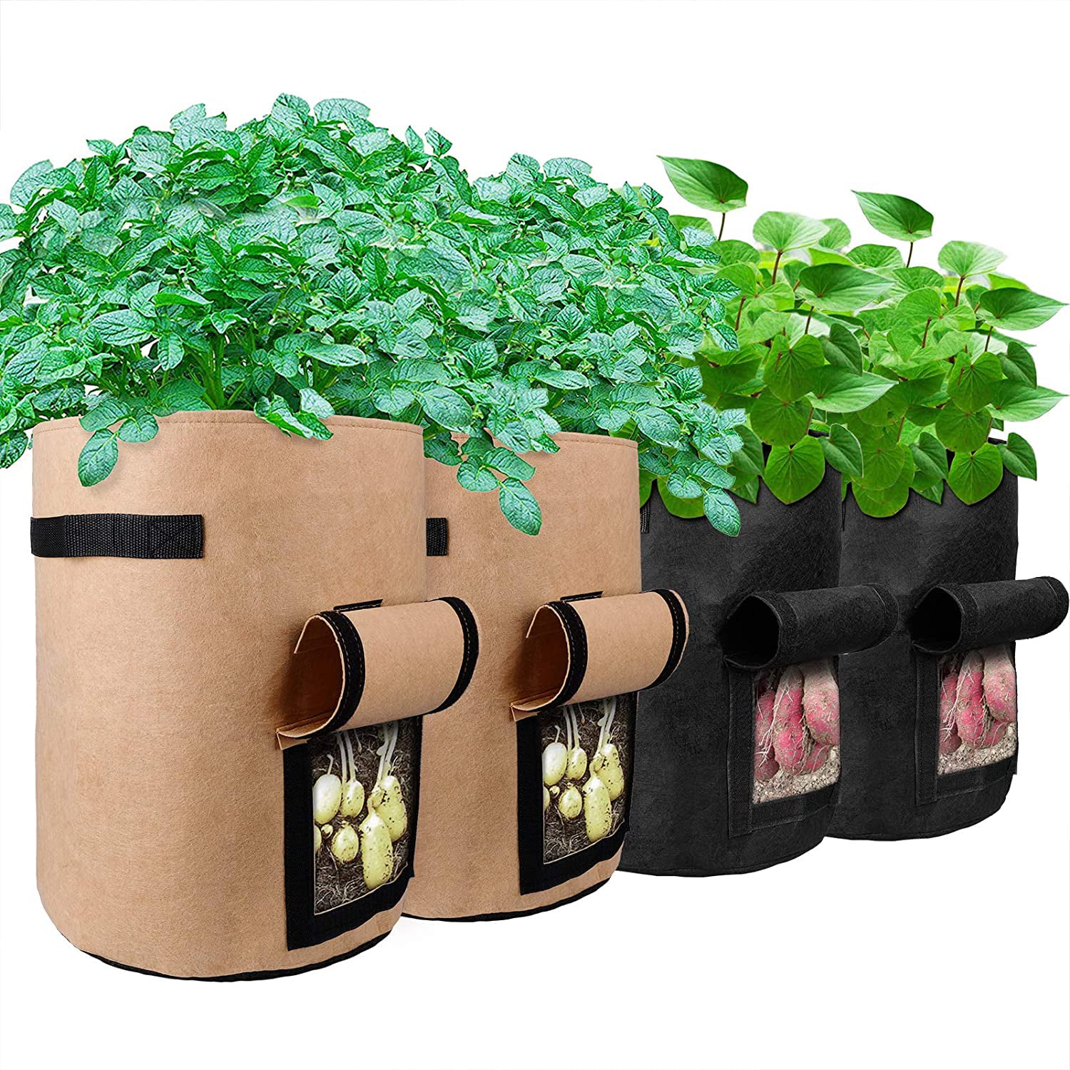 Green and Black Colour Pack Of 3 Breathable Garden Planter Growing Bags Vegetable Grow Bags with Access Flap and Carrying Handles 3PK Black 10 Gallon Bags